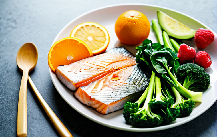 **
"A vibrant, colorful plate of healthy foods for liver health: fresh fruits (berries, oranges), green vegetables (spinach, broccoli), and lean protein (fish). Bright, natural lighting. Focus on the freshness and appeal of the food. safe for work, appropriate content, fully clothed, professional, family-friendly, perfect anatomy, correct proportions, natural pose."
**