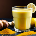 간 건강에 좋은 영양제 - Natural Remedies**

"Close-up shot of a glass of turmeric milk with a lemon wedge, garlic cloves, an...