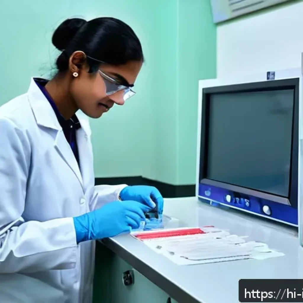 내과 혈액검사 비용 - A modern medical laboratory interior in an urban Indian hospital, showcasing advanced blood testing ...