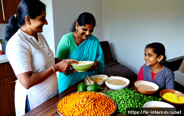 Home 30 고지혈증 예방법 - Photorealistic Indian family preparing a heart-healthy meal in a bright modern home kitchen, middle-...